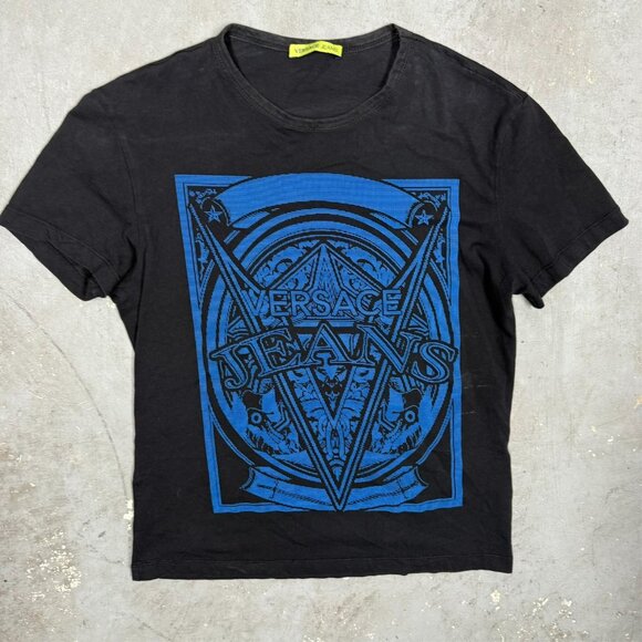 Vintage 00s Versace Jeans TShirt Logo Short Sleeve Black 100% Cotton Small - Picture 2 of 7